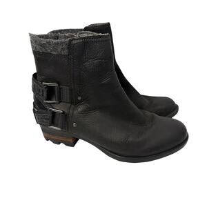 Sorel Boots Womens Size 7 Black Lolla Ankle Booties Leather Buckle Side Zip